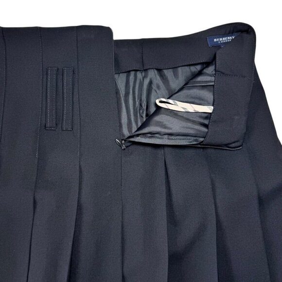 Vintage Burberry Pleated Skirt Sz.6 Black Wool Lace Hem Leather Belt Goth 90s - Picture 5 of 15